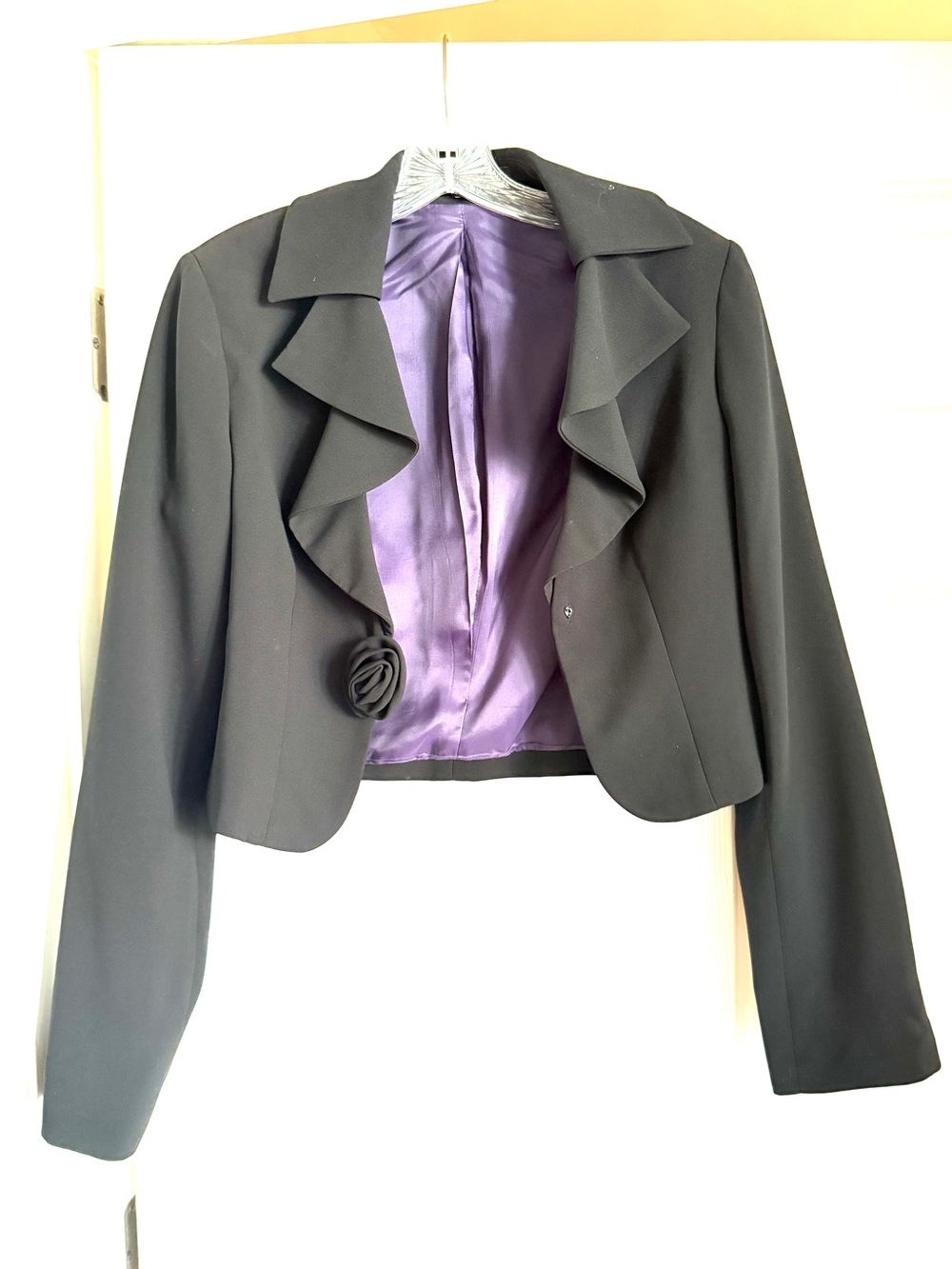 Black Women's Cropped Ruffle Bolero Jacket